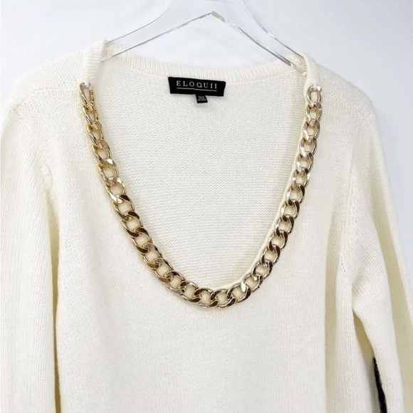 ELOQUI SWEATER DRESS CREAM WITH CHUNKY GOLD CHAIN NECKLINE SIZE 18 - Picture 3 of 12